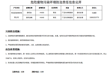 危险废物污染环境防治责任信息公开